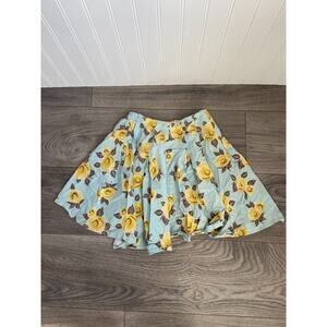 Mini Boden Skirt Girls Sz. 7-8 Sky Blue Yellow Rose Floral Flower Skater Twirl